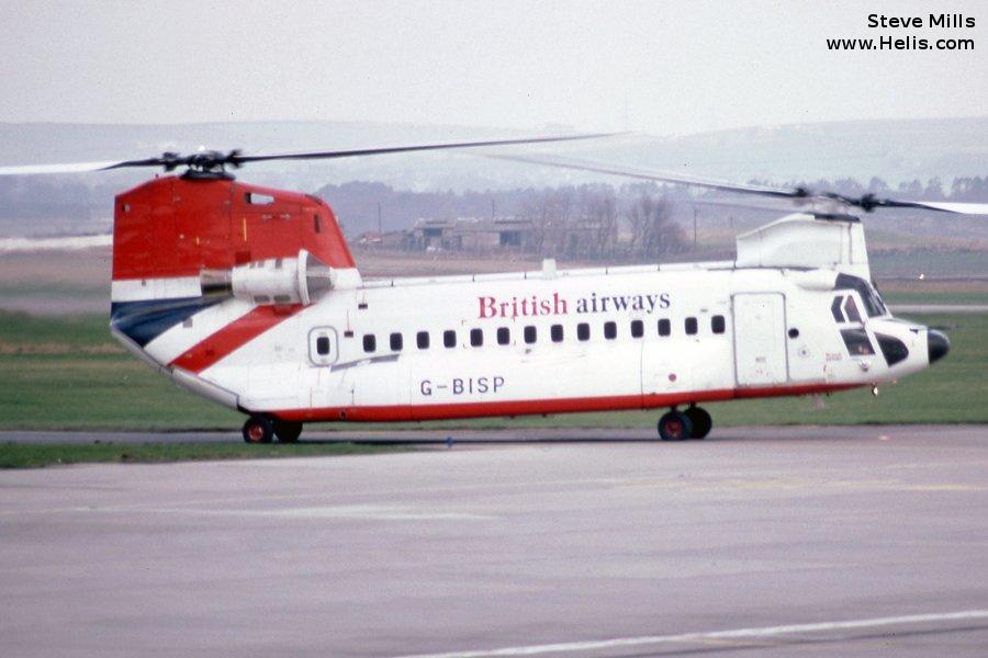 Helicopter Boeing-Vertol 234LR Serial MJ-006 Register P2-CHK C-FHFJ C-GHFP N239CH G-BISP used by CHI Papua New Guinea ,Helifor ,Columbia Helicopters ColHeli ,British Airways Helicopters. Built 1981. Aircraft history and location