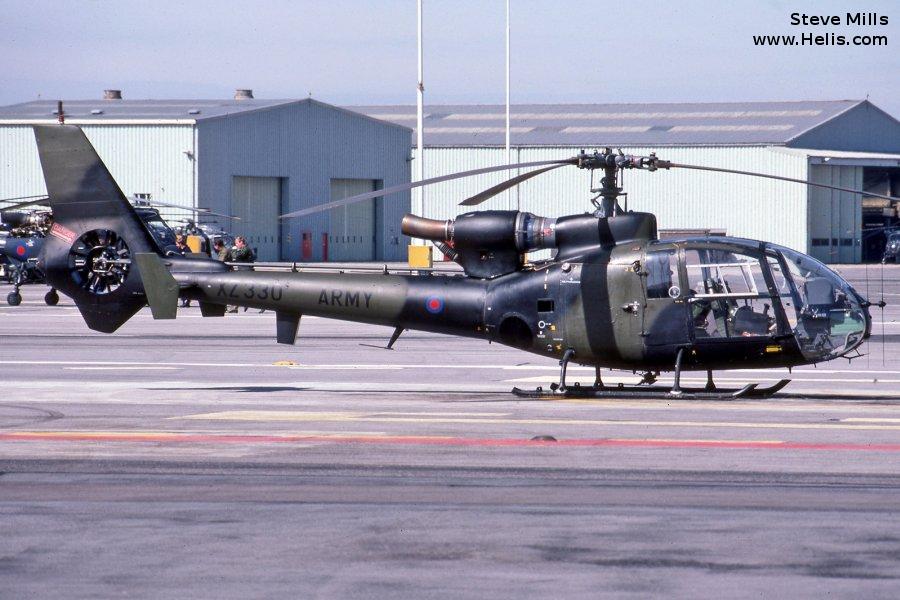 Helicopter Aerospatiale SA341B Gazelle AH.1 Serial 1651 Register XZ330 used by Army Air Corps AAC (British Army). Built 1977. Aircraft history and location