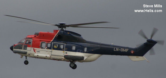 Helicopter Aerospatiale AS332L Super Puma Serial 2067 Register G-PUMK LN-OMF used by CHC Scotia ,Bond Aviation Group ,Helikopter Service. Built 1983. Aircraft history and location