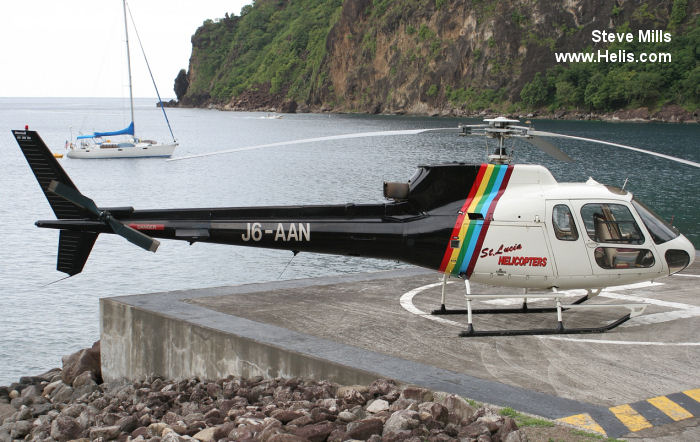 Helicopter Aerospatiale AS350B Ecureuil Serial 2516 Register N330MG J6-AAN N609LH JA6103 used by St Lucia helicopters ,Lloyd Helicopters US. Built 1991. Aircraft history and location