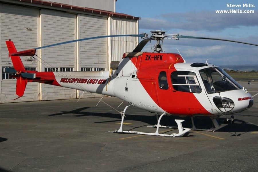 Helicopter Aerospatiale AS350D Astar Serial 1397 Register ZK-HFK VH-WCD used by Helicopters NZ Ltd ,Helicopters Australia Pty Ltd. Aircraft history and location
