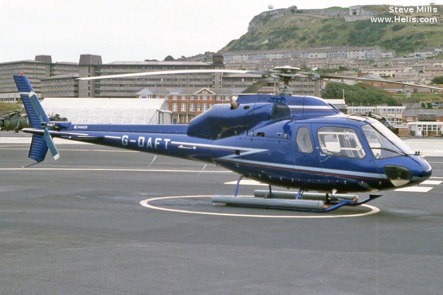 Helicopter Aerospatiale AS355F2 Ecureuil 2  Serial 5364 Register G-NLSE G-ULES G-OBHL G-HARO G-DAFT G-BNNN used by PDG Helicopters ,National Rail ,Air Harrods Ltd ,McAlpine Helicopters. Built 1987. Aircraft history and location