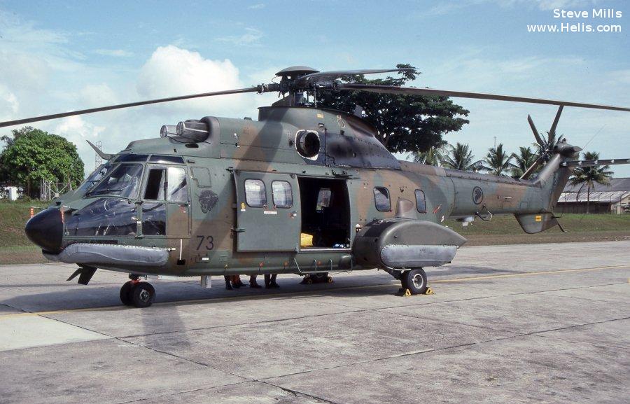 Helicopter Eurocopter AS532M1 Cougar Serial 2383 Register 273 used by Republic of Singapore Air Force RSAF. Aircraft history and location