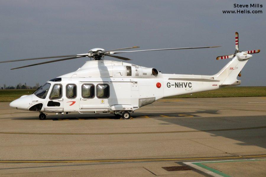 Helicopter AgustaWestland AW139 Serial 31704 Register G-NHVC D-HHXH used by NHV Helicopters Ltd NHV UK ,LCI Aviation (Lease Corporation International) ,Wiking Helikopter Service GmbH ,HeliService International GmbH. Built 2015. Aircraft history and location