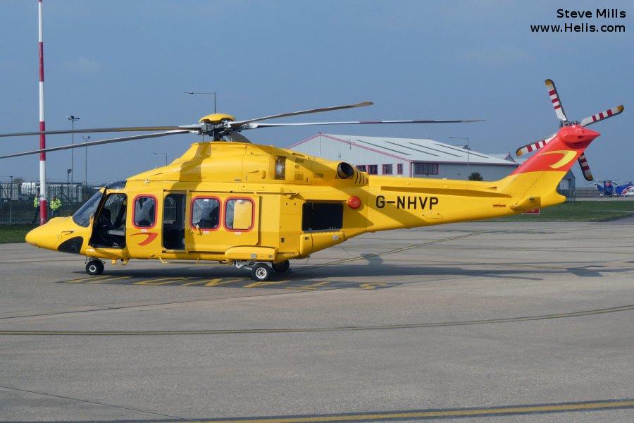 Helicopter AgustaWestland AW139 Serial 41513 Register G-NHVP OO-NSQ N605SH used by NHV Helicopters Ltd NHV UK ,NHV (Noordzee Helikopters Vlaanderen) ,AgustaWestland Philadelphia (AgustaWestland USA). Built 2016. Aircraft history and location