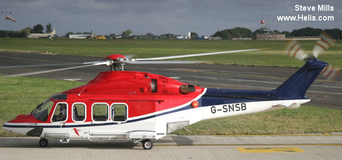 Helicopter AgustaWestland AW139 Serial 31295 Register 5N-BVQ OY-HFY G-SNSB PH-EUD used by Tropical Arctic Logistics TAL ,Waypoint Leasing ,CHC Scotia ,Bel Air Aviation ,CHC Helicopters Netherlands bv CHC NL. Built 2010. Aircraft history and location