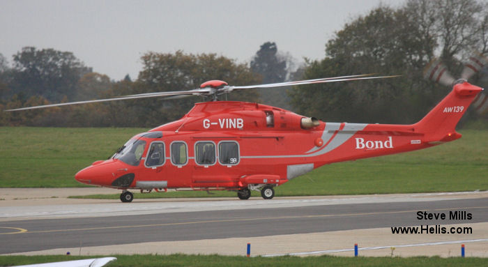 Helicopter AgustaWestland AW139 Serial 31398 Register G-VINB used by Babcock International Babcock ,Bond Aviation Group. Built 2012. Aircraft history and location
