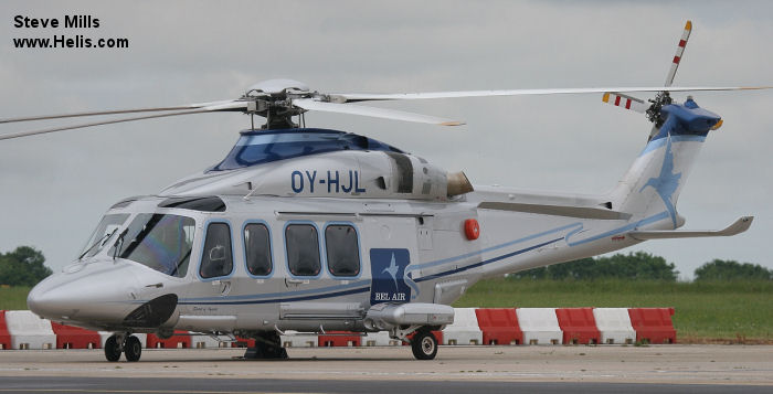 Helicopter AgustaWestland AW139 Serial 31245 Register OY-HJL I-RAIM used by Heli-Union ,Wiking Helikopter Service GmbH ,Bel Air Aviation ,AgustaWestland Italy. Built 2009. Aircraft history and location