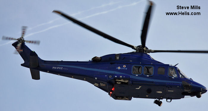 Helicopter AgustaWestland AW139 Serial 31250 Register PH-PXZ I-PTFD used by Politie Luchtvaart Dienst (Dutch Police Aviation) ,AgustaWestland Italy. Built 2009. Aircraft history and location