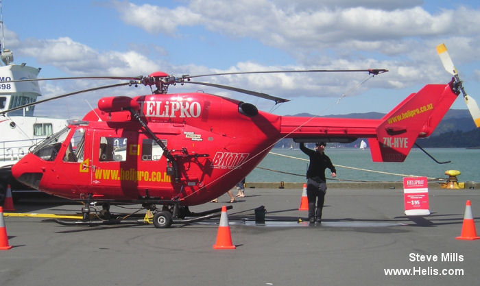 Helicopter Kawasaki bk117 Serial 1008 Register ZK-HYE JA9615 used by HELiPRO NZ. Aircraft history and location