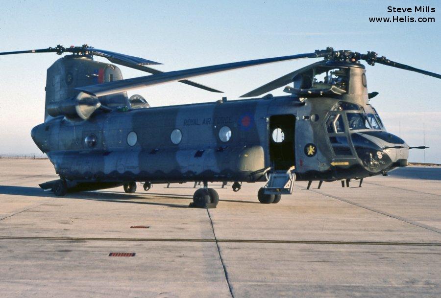 Helicopter Boeing-Vertol CH-47C Chinook Serial b-848 Register ZA717 N37056 used by Royal Air Force RAF ,Boeing Helicopters. Built 1982. Aircraft history and location