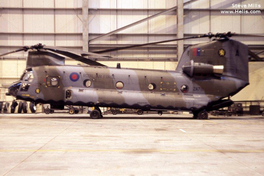 Helicopter Boeing CH-47D Chinook Serial M.7026 Register ZA711 used by Royal Air Force RAF. Aircraft history and location