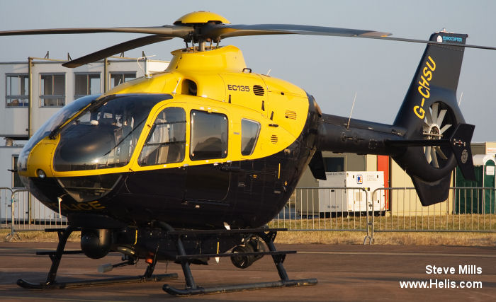 Helicopter Eurocopter EC135T1 Serial 0079 Register G-CHSU used by Airbus Helicopters UK ,Eurocopter UK ,UK Police Forces ,McAlpine Helicopters. Built 1998. Aircraft history and location