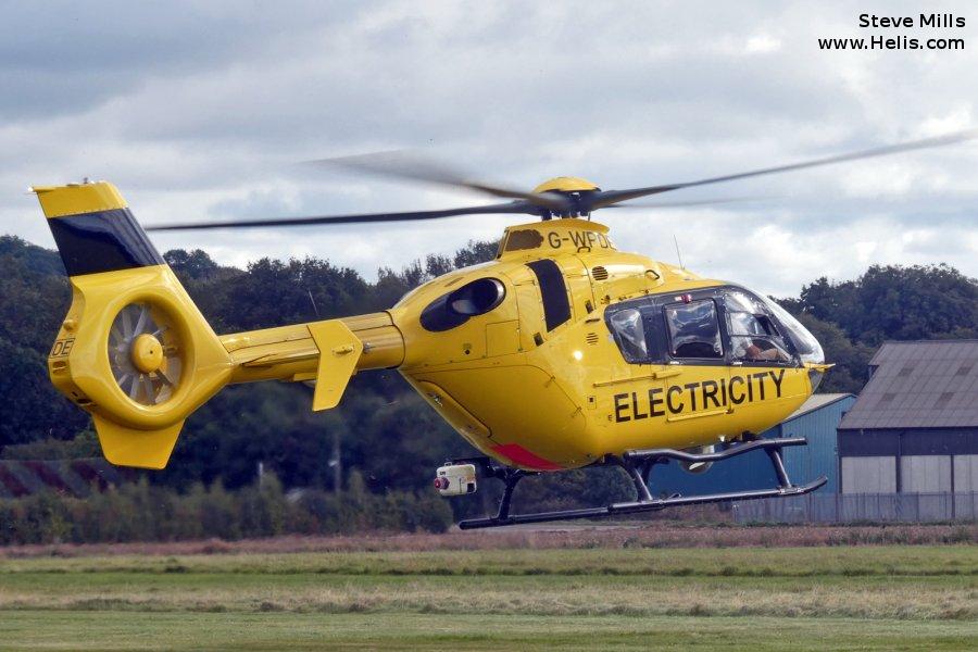 Helicopter Eurocopter EC135P2+ Serial 1145 Register G-WPDE used by Western Power Distribution WPD ,Airbus Helicopters UK. Built 2014. Aircraft history and location