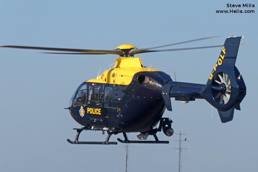 Helicopter Eurocopter EC135T2 Serial 0267 Register G-POLF G-ESEX D-HECP used by UK Police Forces ,McAlpine Helicopters ,Eurocopter Deutschland GmbH (Eurocopter Germany). Built 2002. Aircraft history and location