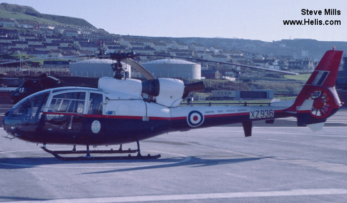 Helicopter Aerospatiale SA341D Gazelle HT.3 Serial 1743 Register XZ936 used by QinetiQ ETPS ,Royal Air Force RAF. Built 1978. Aircraft history and location