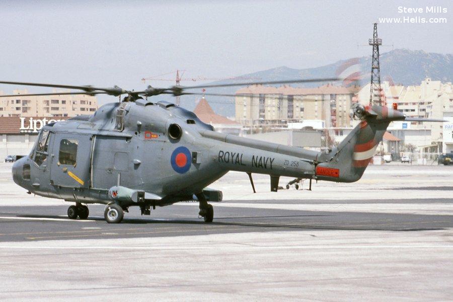 Helicopter Westland Lynx HAS3 Serial 270 Register ZD258 used by Fleet Air Arm RN (Royal Navy). Built 1982. Aircraft history and location