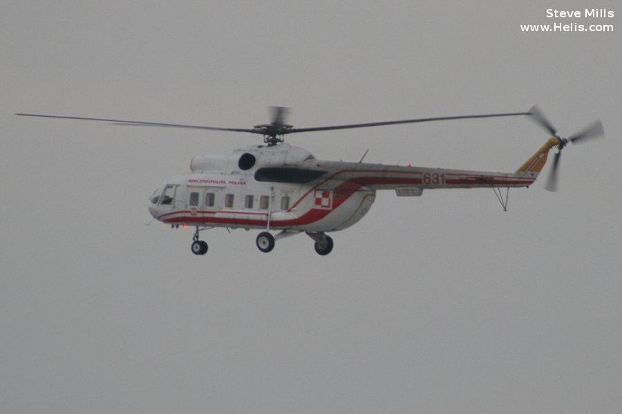 Helicopter Mil Mi-8S Serial 106 31 Register 631 used by Siły Powietrzne Rzeczypospolitej Polskiej (Polish Air Force). Aircraft history and location