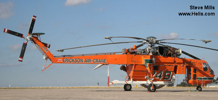 Helicopter Sikorsky CH-54A Tarhe Serial 64-033 Register N218AC N545SB N5297V 67-18431 used by Erickson ,US Army Aviation Army. Built 1967. Aircraft history and location
