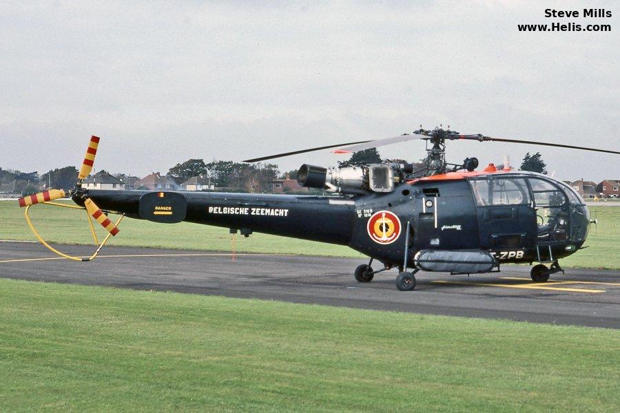 Helicopter Aerospatiale SA316B Alouette III Serial 1816 Register M-2 used by Marine (Belgian Navy). Built 1971. Aircraft history and location
