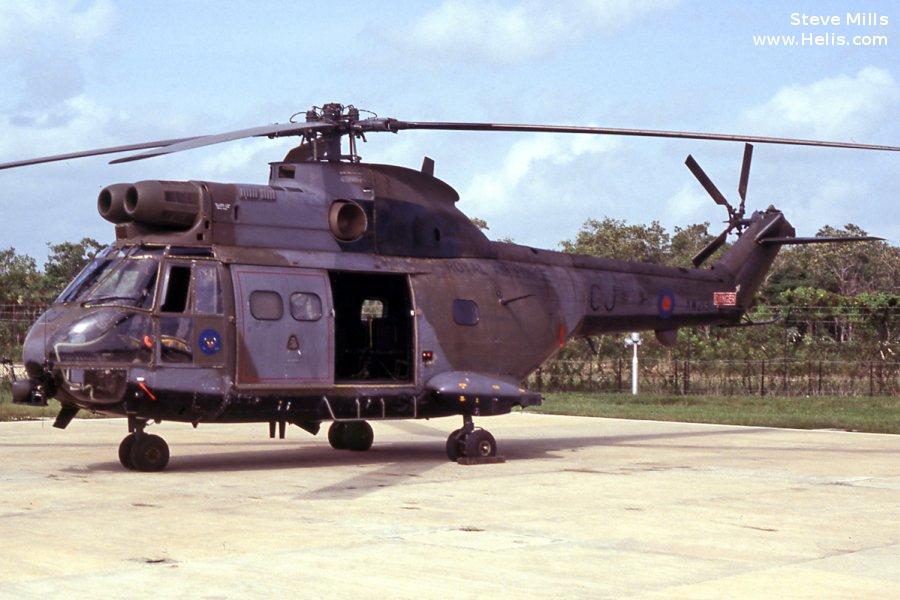 Helicopter Aerospatiale SA330E Puma Serial 1116 Register XW213 used by Royal Air Force RAF. Built 1971. Aircraft history and location