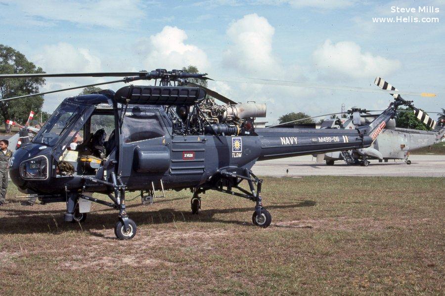 Helicopter Westland Wasp Serial f.9721 Register M499-06 XV626 used by Tentera Laut Diraja Malaysia TLDM (Royal Malaysian Navy) ,Fleet Air Arm RN (Royal Navy). Built 1968. Aircraft history and location