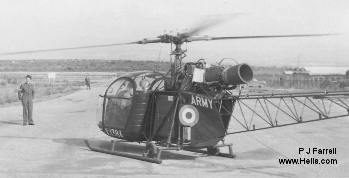 Helicopter Aerospatiale SE3130  Alouette II Serial 1644 Register XJ384 XR384 used by Army Air Corps AAC (British Army). Built 1961. Aircraft history and location