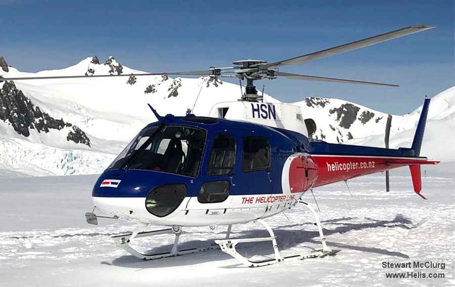 Helicopter Eurocopter AS350B2 Ecureuil Serial 3986 Register ZK-HSN N134DA used by The Helicopter Line Ltd ,Heli Support NZ. Built 2005. Aircraft history and location