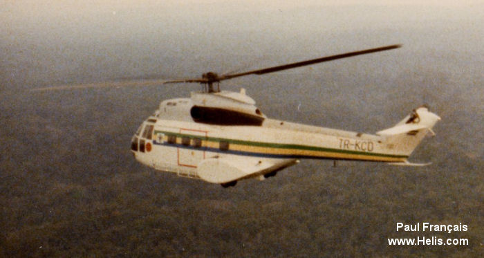 Helicopter Aerospatiale SA330C Puma Serial 1293 Register TR-KCD used by Force Aérienne Gabonaise (Gabonese Air Force). Built 1975. Aircraft history and location