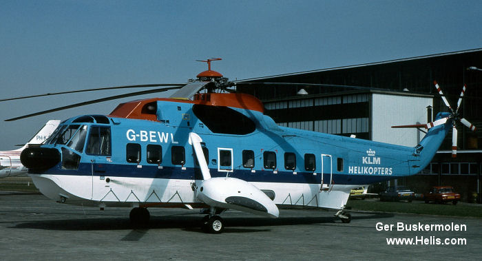 Helicopter Sikorsky S-61N Mk.II Serial 61-769 Register G-BEWL used by British International Helicopters BIH ,KLM helikopters ,British Airways Helicopters. Built 1977. Aircraft history and location
