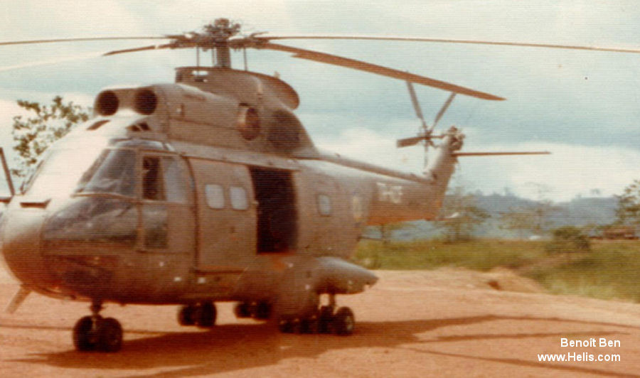 Helicopter Aerospatiale SA330C Puma Serial 1329 Register TR-KCF used by Force Aérienne Gabonaise (Gabonese Air Force). Aircraft history and location