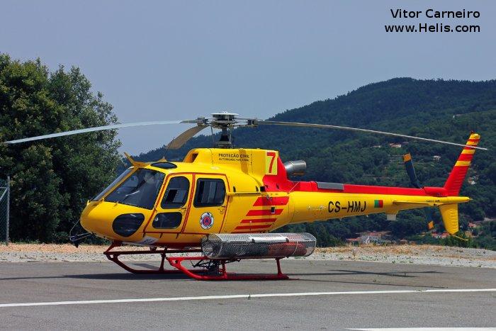 Helicopter Eurocopter AS350B3 Ecureuil Serial 4269 Register CS-HMJ used by Heliportugal ,Empresa de Meios Aéreos, S. A. EMA (EMA). Aircraft history and location