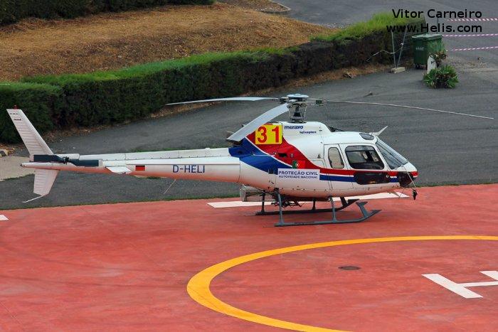 Helicopter Aerospatiale AS350B Ecureuil Serial 1241 Register D-HELI used by Everjets ,Helicopter Travel Munich HTM ,Meravo. Aircraft history and location