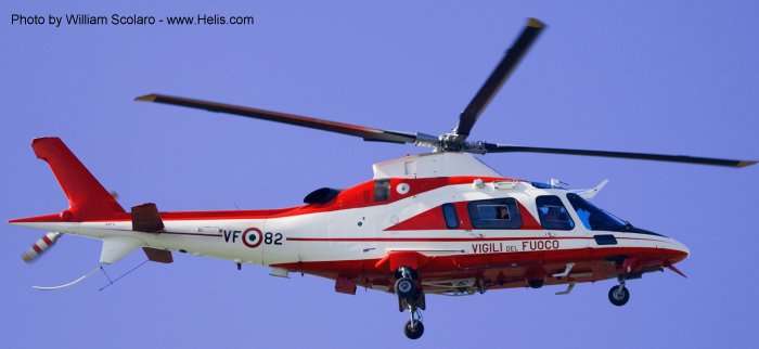 Helicopter AgustaWestland AW109E Power Serial 11226 Register I-DVFC used by Vigili del Fuoco (Italian Firefighters). Built 2003. Aircraft history and location