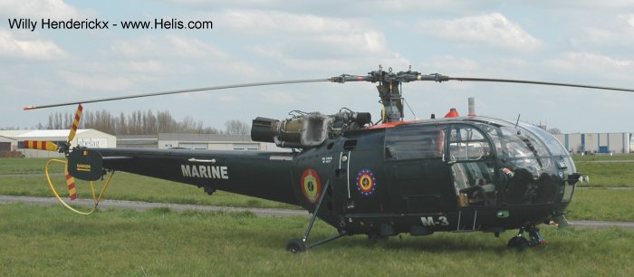 Helicopter Aerospatiale SA316B Alouette III Serial 1817 Register M-3 used by Marine (Belgian Navy) ,United Nations UNHAS. Built 1971. Aircraft history and location