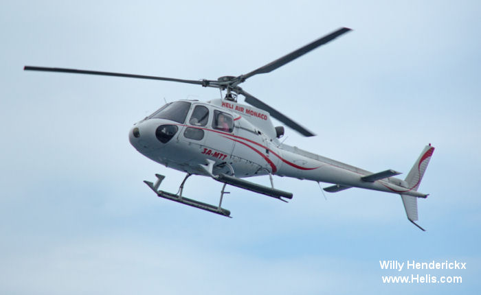 Helicopter Aerospatiale AS350B1 Ecureuil Serial 1967 Register 3A-MTT I-LUPJ used by Heli Air Monaco. Aircraft history and location