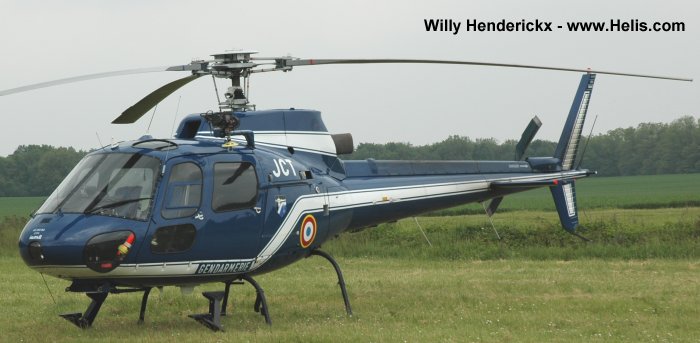 Helicopter Aerospatiale AS350B Ecureuil Serial 2104 Register F-MJCT used by Gendarmerie Nationale (French National Gendarmerie). Built 1988. Aircraft history and location