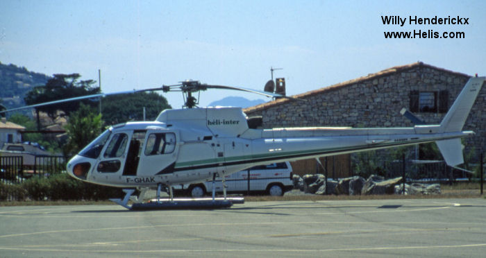 Helicopter Aerospatiale AS350B Ecureuil Serial 1631 Register F-GHAK LN-OPQ OE-KXP D-HLTJ used by IXAIR. Aircraft history and location