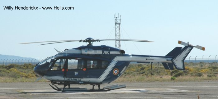 Helicopter Eurocopter EC145 Serial 9018 Register F-MJBC used by Gendarmerie Nationale (French National Gendarmerie). Built 2003. Aircraft history and location