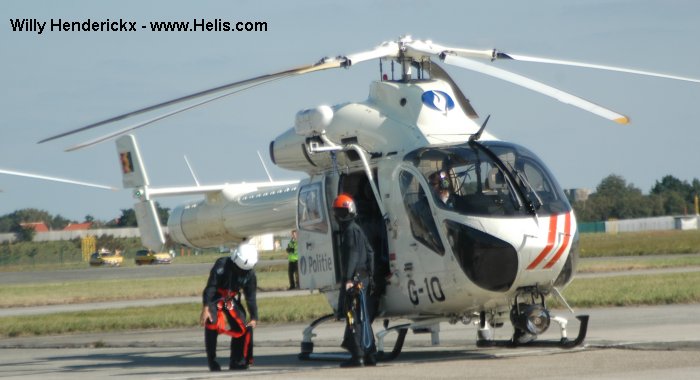 Helicopter McDonnell Douglas MD900 Explorer Serial 900/00034 Register G-10 N91960 used by Federale Politie / Police Fédérale (Belgian National Police) ,MD Helicopters MDHI. Built 1996. Aircraft history and location