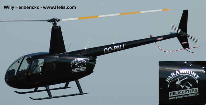 Helicopter Robinson R44 Serial 1904 Register N62VT OO-PMJ used by Paramount Helicopters NV. Aircraft history and location