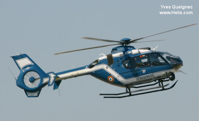 Helicopter Eurocopter EC135T2+ Serial 1055 Register F-MJDM used by Gendarmerie Nationale (French National Gendarmerie). Built 2013. Aircraft history and location