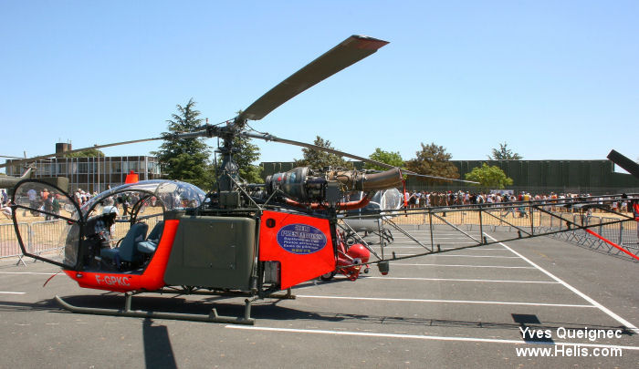 Helicopter Aerospatiale SA318C Alouette II Serial 2112 Register F-GPKC 2112 used by Armée de l'Air (French Air Force). Aircraft history and location