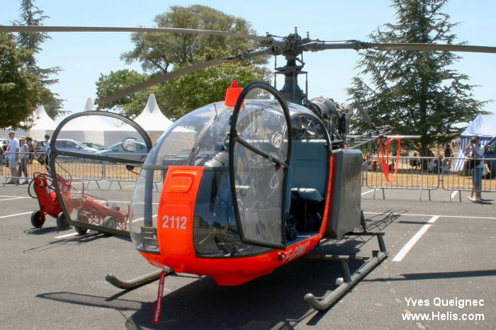 Helicopter Aerospatiale SA318C Alouette II Serial 2112 Register F-GPKC 2112 used by Armée de l'Air (French Air Force). Aircraft history and location