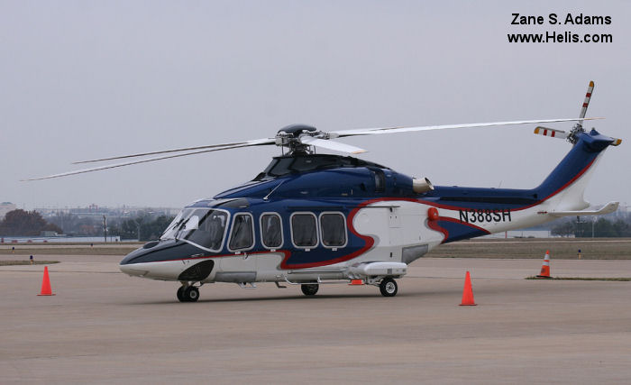 Helicopter AgustaWestland AW139 Serial 41268 Register 5N-CHO G-SNSJ N41268 RP-C2013 VT-HLF N388SH used by Caverton ,CHC Scotia ,Milestone Aviation ,Heligo Charters Pvt HCPL ,AgustaWestland Philadelphia (AgustaWestland USA). Built 2012. Aircraft history and location