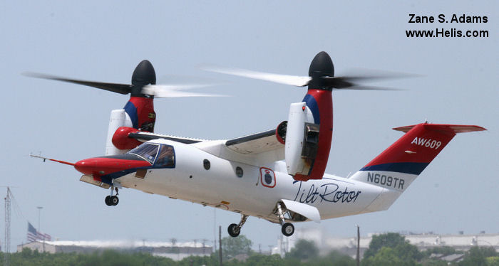 Helicopter AgustaWestland AW609 Serial 60001 Register N609TR used by AgustaWestland Philadelphia (AgustaWestland USA) ,AgustaWestland Italy ,Bell Helicopter. Built 2003. Aircraft history and location