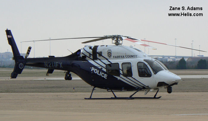 Helicopter Bell 429 Serial 57004 Register N211FX N429ER C-GFCT used by FCPD (Fairfax County Police Department) ,Bell Helicopter ,Bell Helicopter Canada. Built 2010. Aircraft history and location