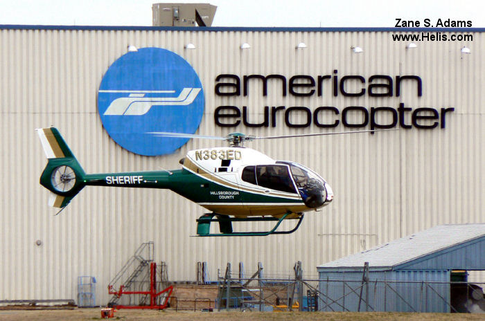 Helicopter Eurocopter EC120B Serial 1510 Register N383ED used by HCSO (Hillsborough County Sheriff Office) ,American Eurocopter (Eurocopter USA). Built 2007. Aircraft history and location