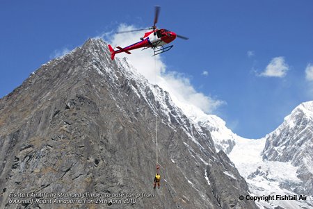 helicopter news May 2010 Highest-altitude longline rescue by Fishtail Air AS350B3