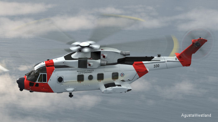 AgustaWestland awarded contract for Norwegian All Weather SAR Helicopter (NAWSARH) program of 16 AW101 plus support and training worth approx €1.15 billion
